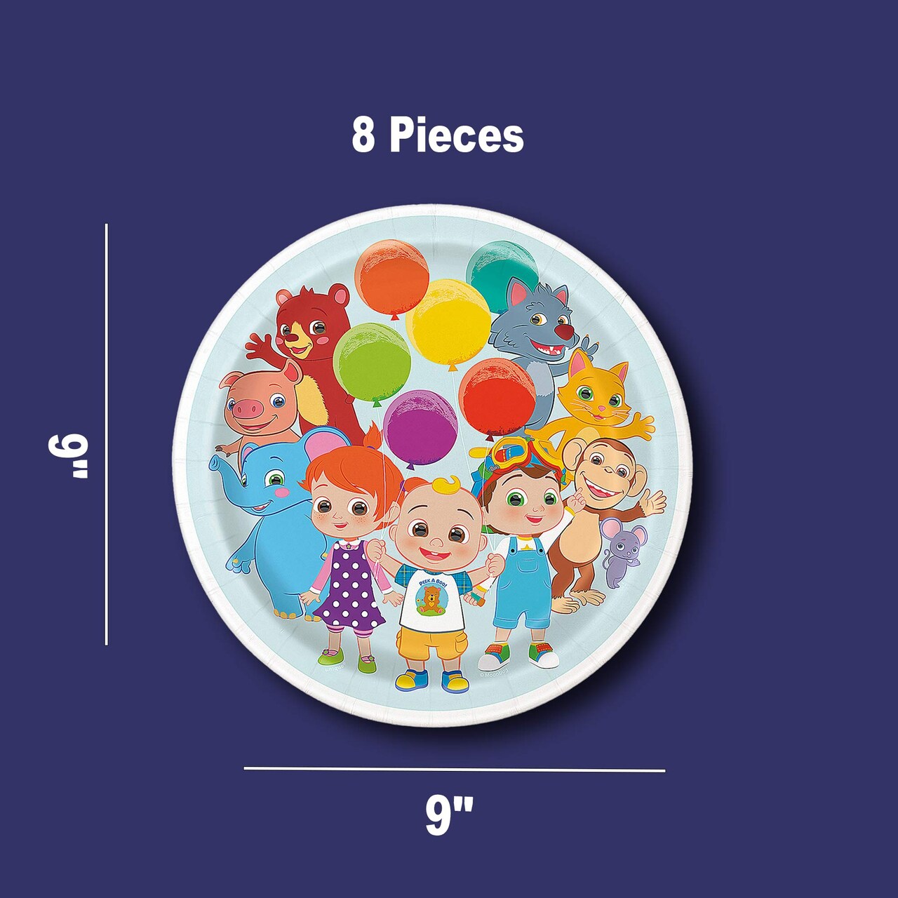 8 Ct. CoComelon Party Paper Dinner Plates Bright & Cheerful Kids' Birthday Tableware